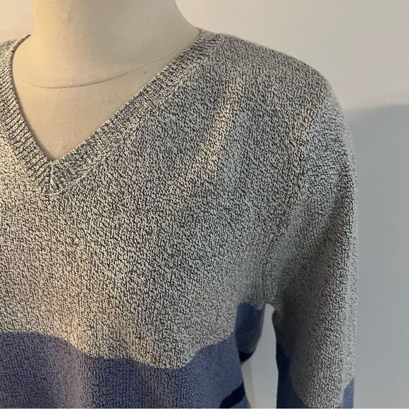 J. Jill V-Neck Grey & Blue Striped Long Sleeve Sweater Size Large Petite - Picture 2 of 6